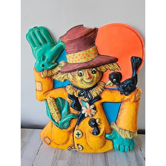 Vintage scarecrow celluloid plastic fall hanging Thanksgiving decor neon large 3 - Picture 1 of 16